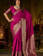 Divine Magenta Pure Banarasi Silk Saree With Enigmatic Blouse Piece