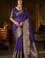 Gratifying Purple Pure Banarasi Silk Saree With Desirable Blouse Piece