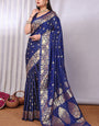 Forbearance Navy Blue Soft Banarasi Silk Saree With Symmetrical Blouse Piece