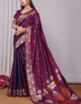 Dissemble Wine Soft Banarasi Silk Saree With Amazing Blouse Piece