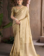 Scintilla Beige Pure Zari Weaving Banarasi Silk Saree With Magnificat Blouse Piece