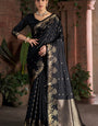 Panoply Black Pure Zari Weaving Banarasi Silk Saree With Bucolic Blouse Piece