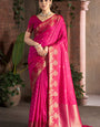 Magnetic Dark Pink Pure Zari Weaving Banarasi Silk Saree With Amazing Blouse Piece