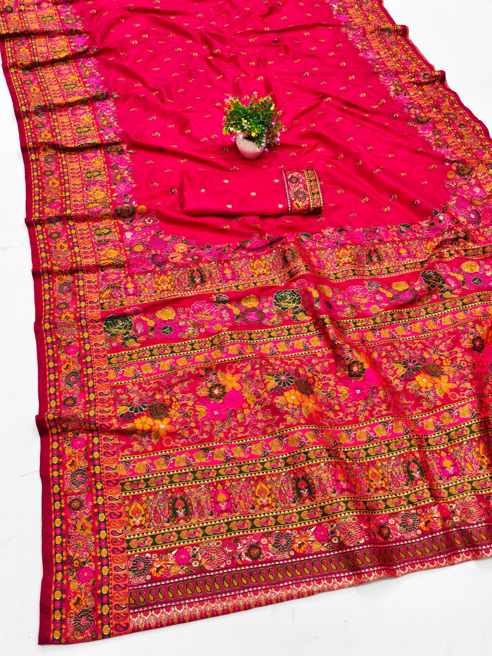 Engrossing Dark Pink Nylon Dola Pashmina Saree With Designer Blouse Piece