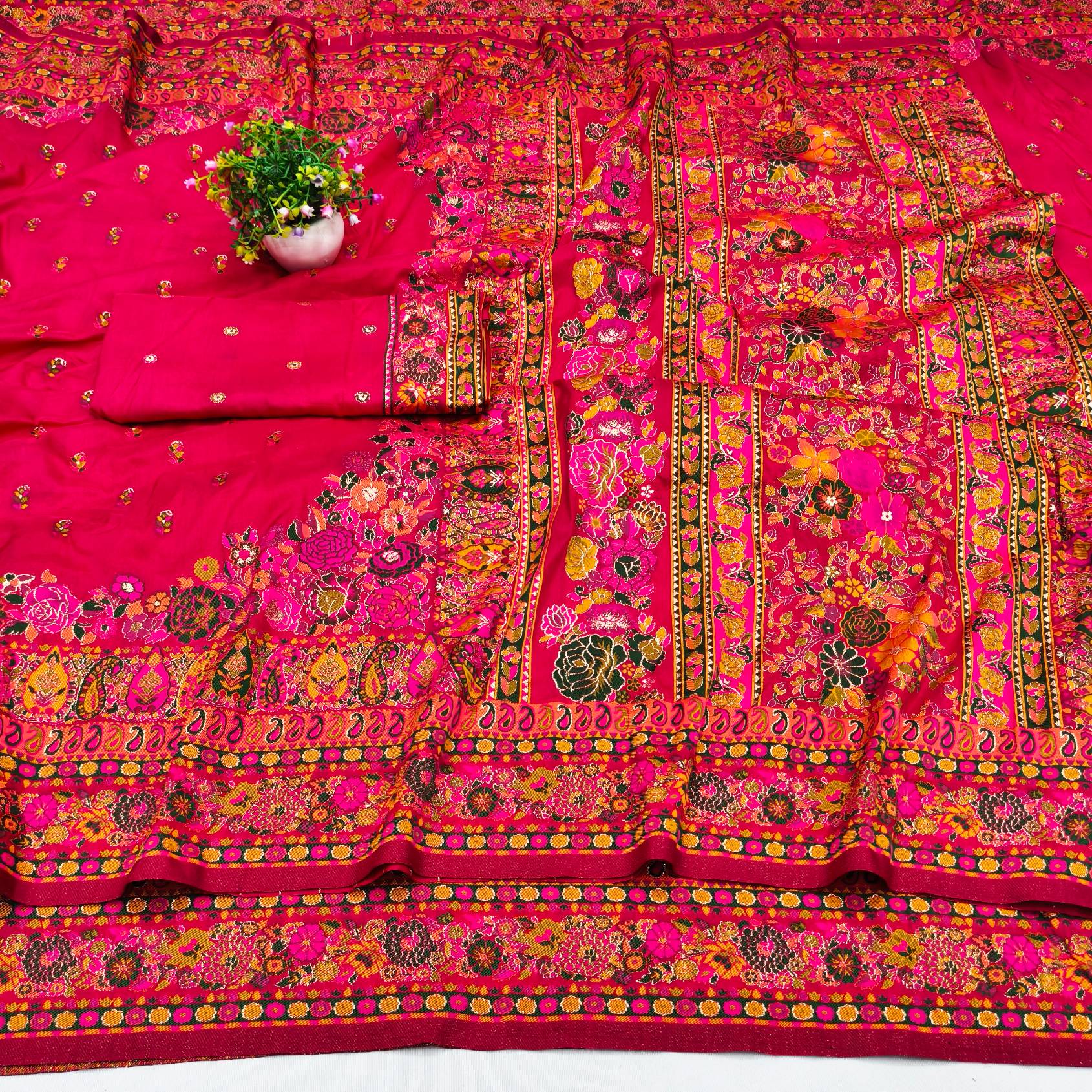 Engrossing Dark Pink Nylon Dola Pashmina Saree With Designer Blouse Piece