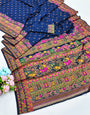 Forbearance Navy Blue Nylon Dola Pashmina Saree With Engaging Blouse Piece