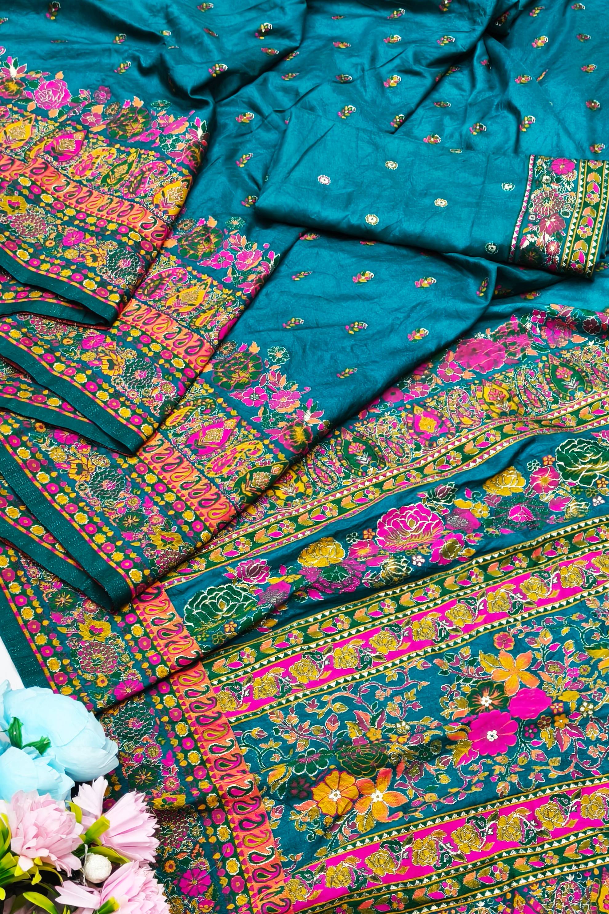 Ethnic Rama Nylon Dola Pashmina Saree With Deserving Blouse Piece