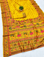Comely Yellow Nylon Dola Pashmina Saree With Flameboyant Blouse Piece