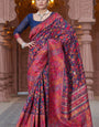 Amazing Navy Blue Pashmina Saree With Luminous Blouse Piece