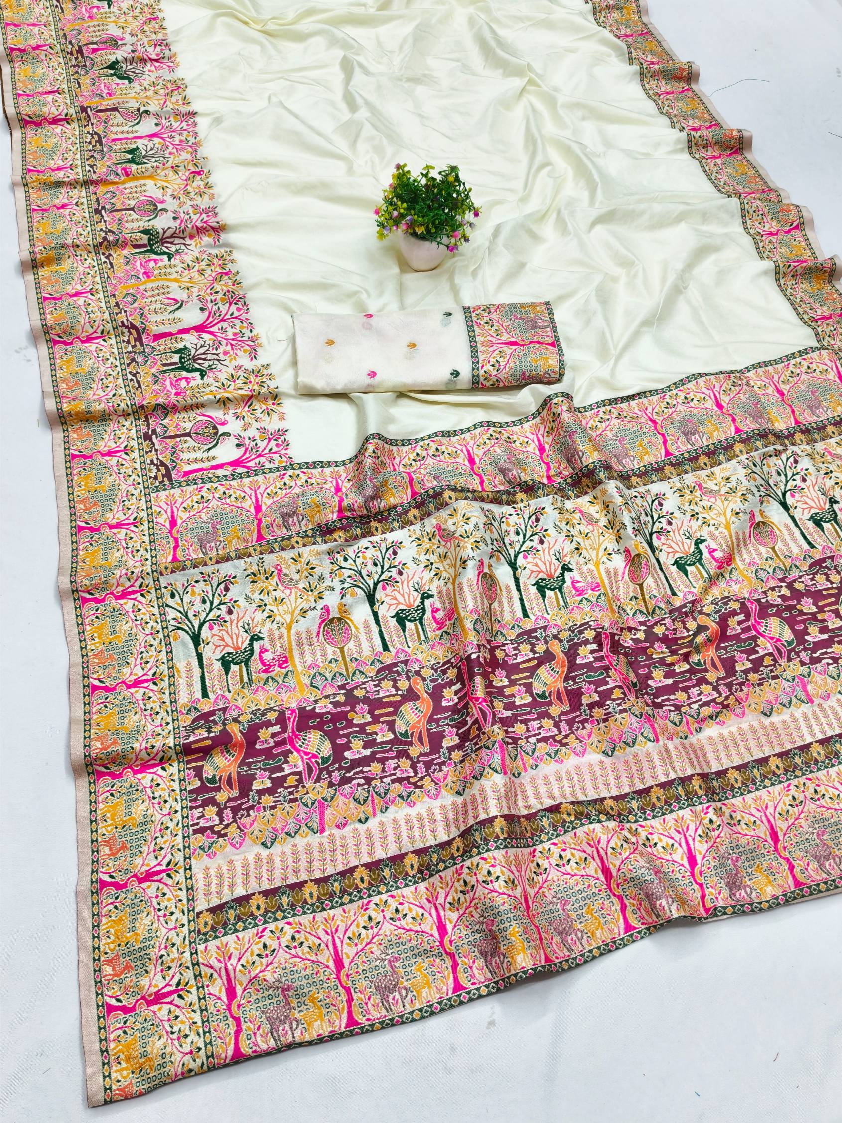 Allure Beige Nylon Dola Pashmina Saree With Pleasurable Blouse Piece