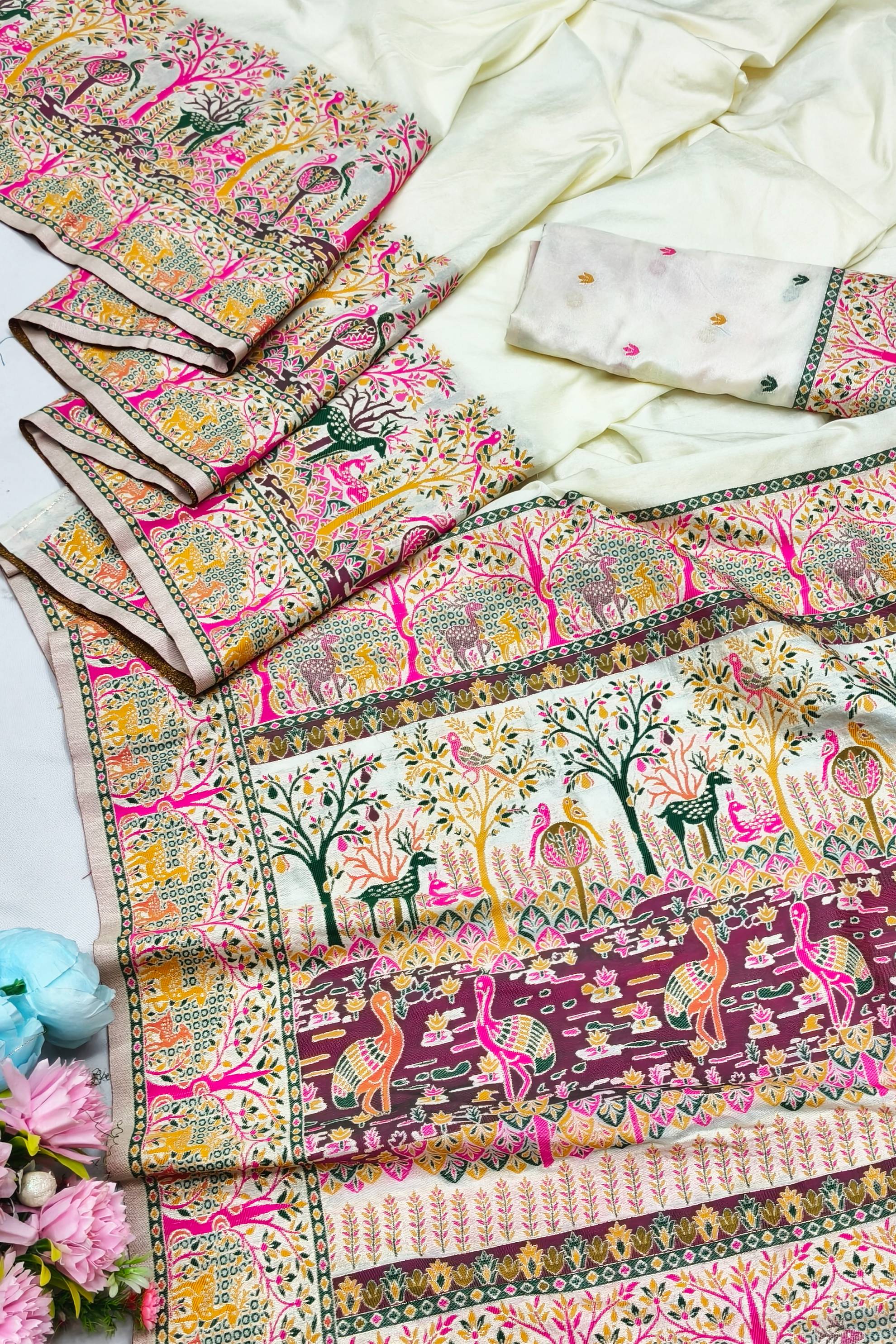 Allure Beige Nylon Dola Pashmina Saree With Pleasurable Blouse Piece