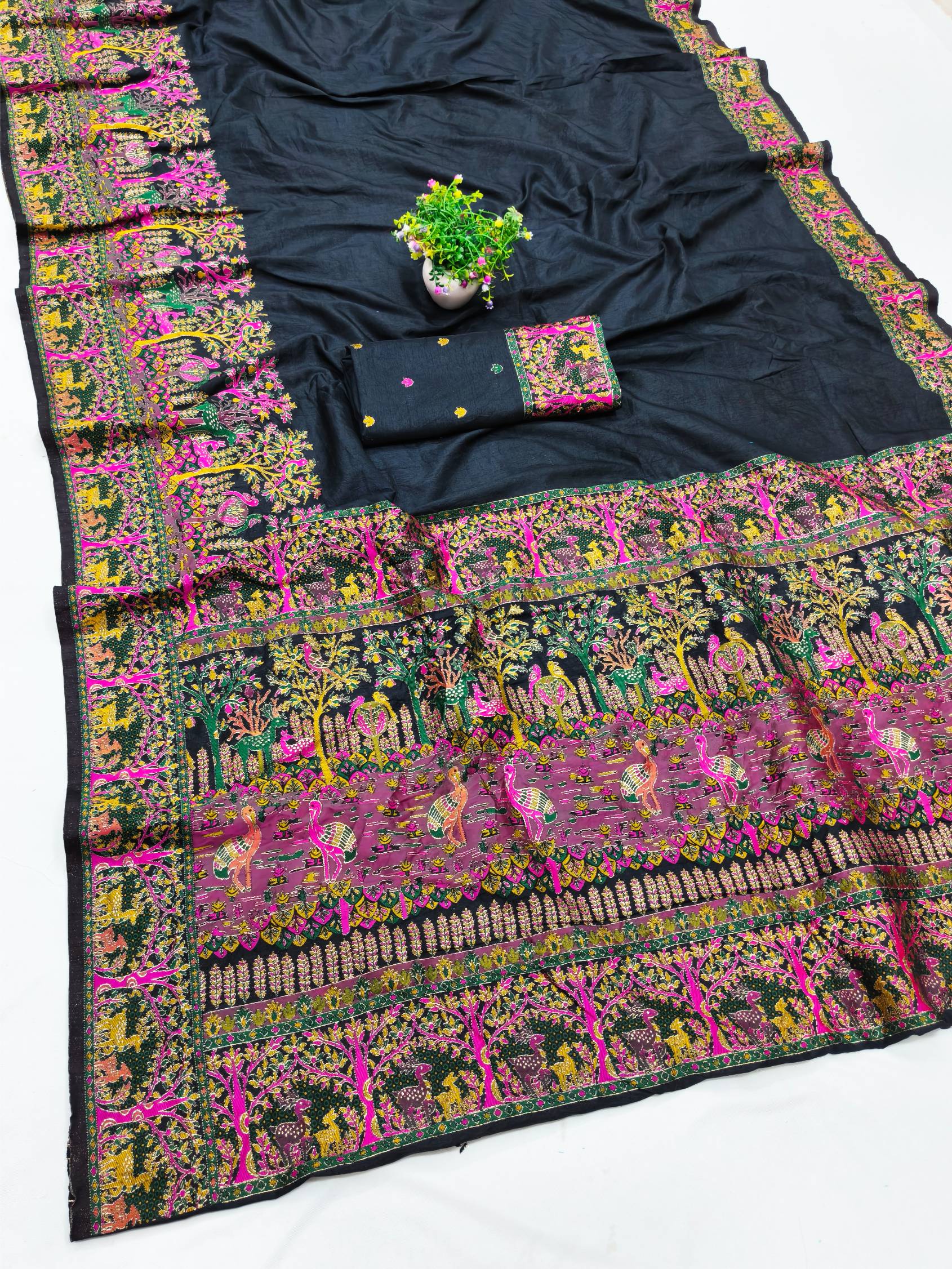 Incredible Black Nylon Dola Pashmina Saree With Pleasant Blouse Piece