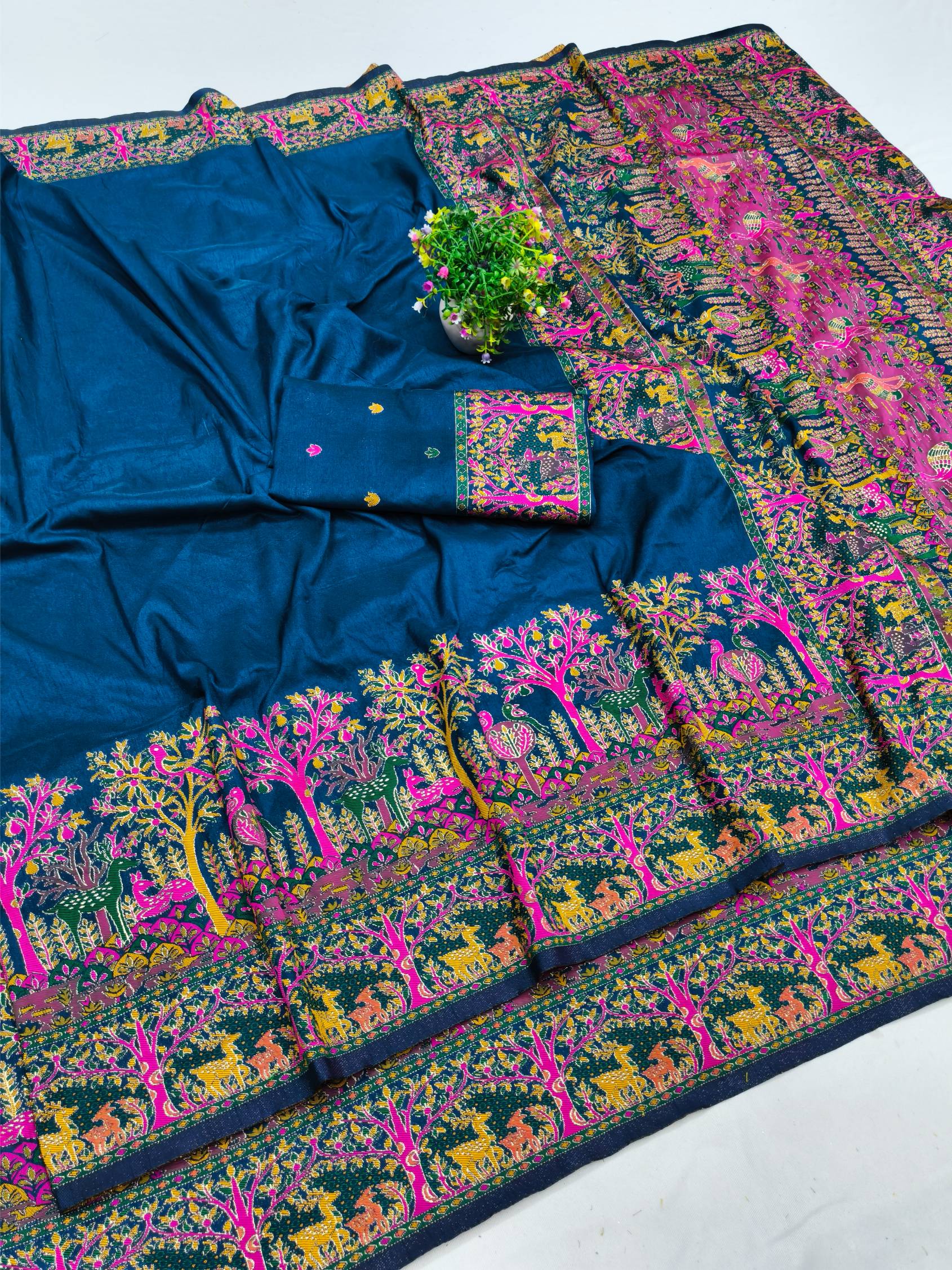 Glamorous Blue Nylon Dola Pashmina Saree With Extraordinary Blouse Piece