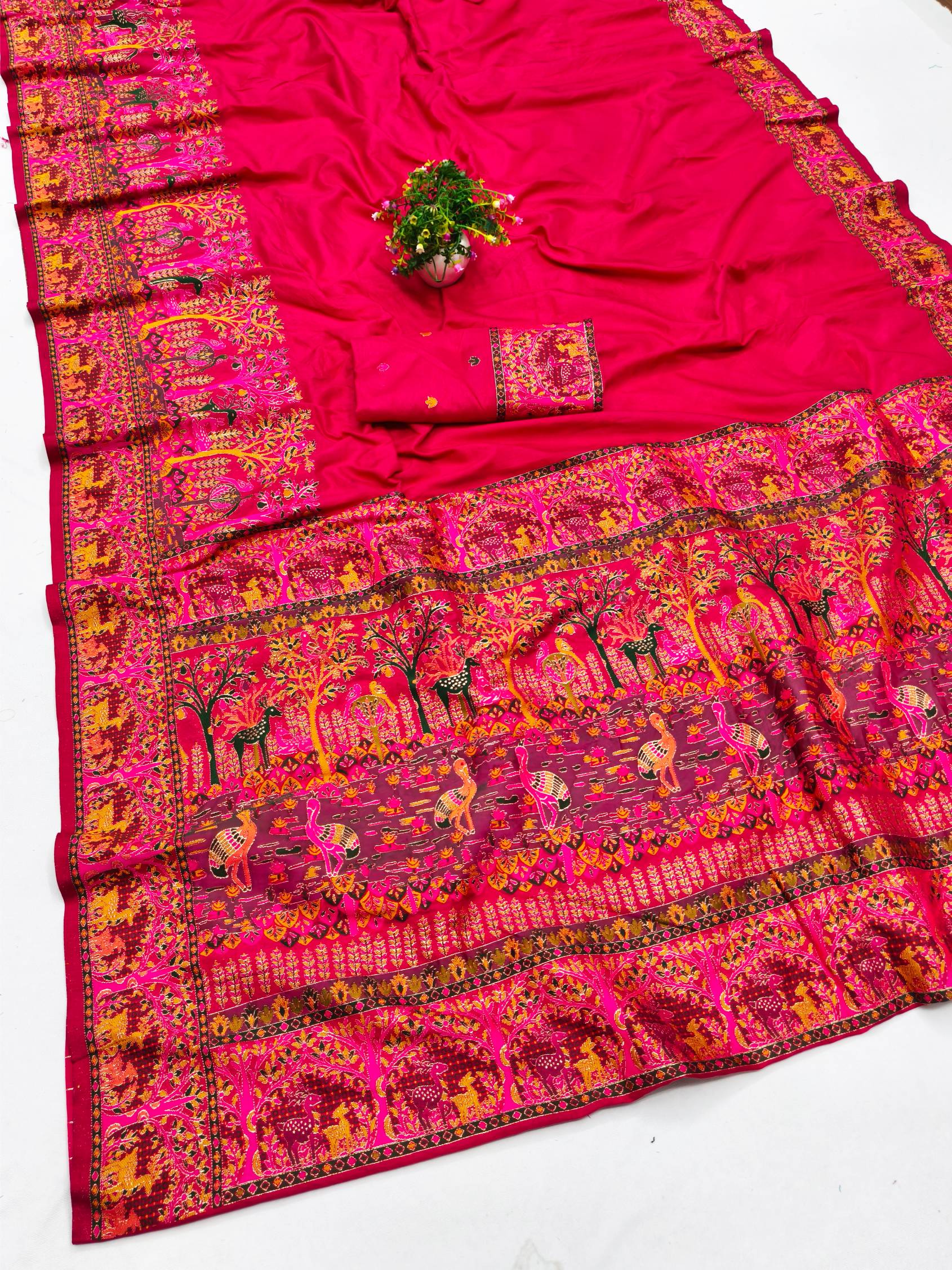 Super classy Dark Pink Nylon Dola Pashmina Saree With Panoply Blouse Piece