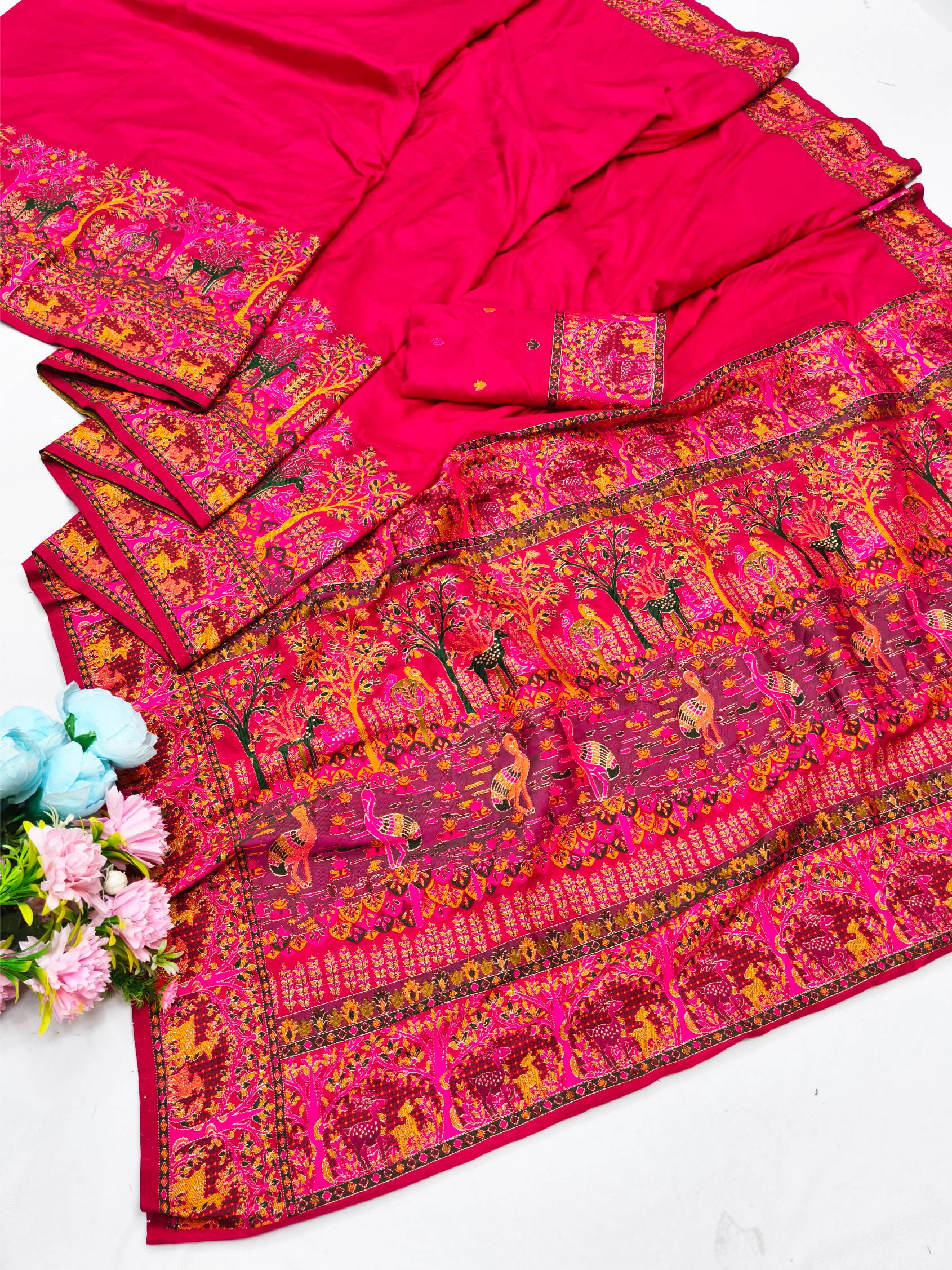 Super classy Dark Pink Nylon Dola Pashmina Saree With Panoply Blouse Piece