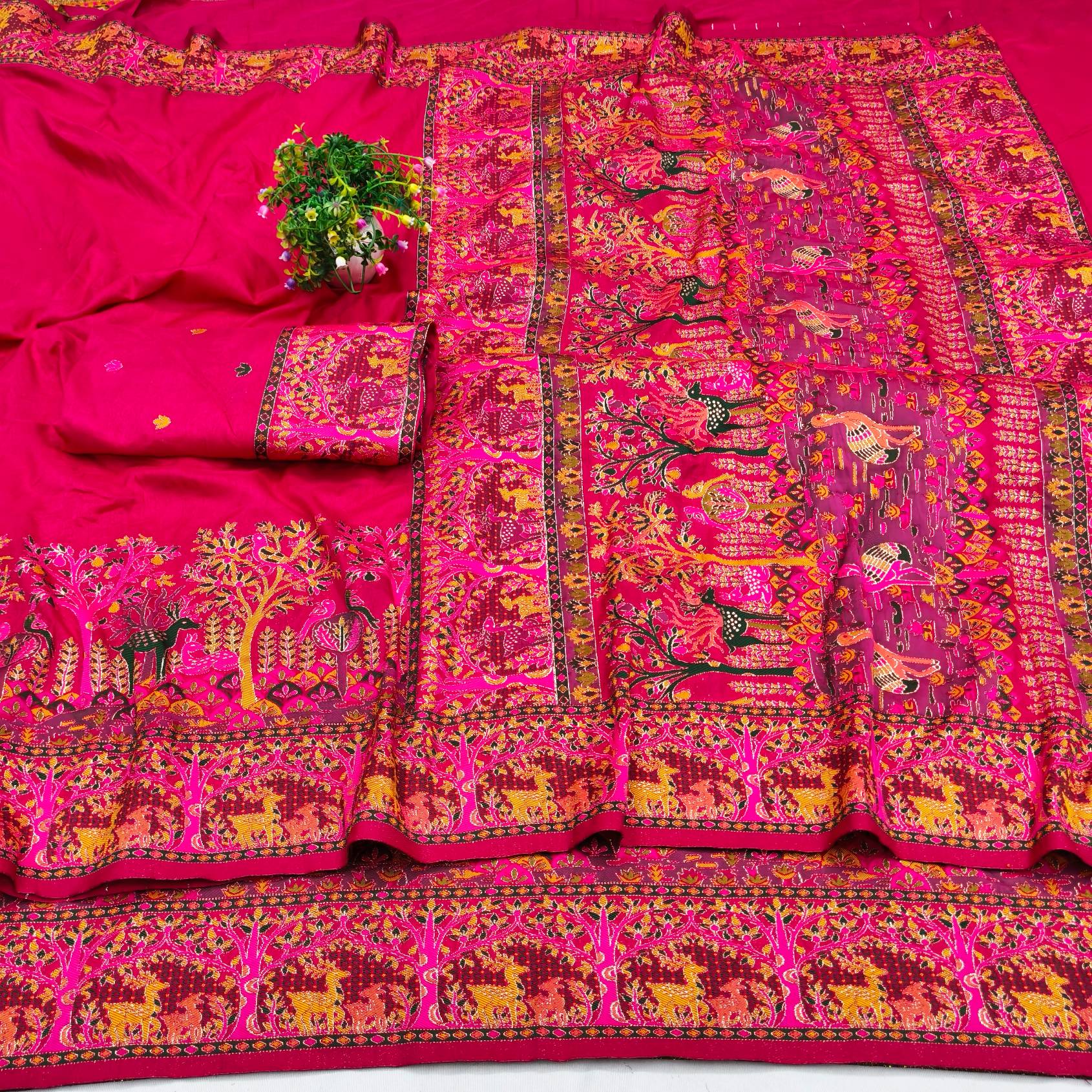 Super classy Dark Pink Nylon Dola Pashmina Saree With Panoply Blouse Piece