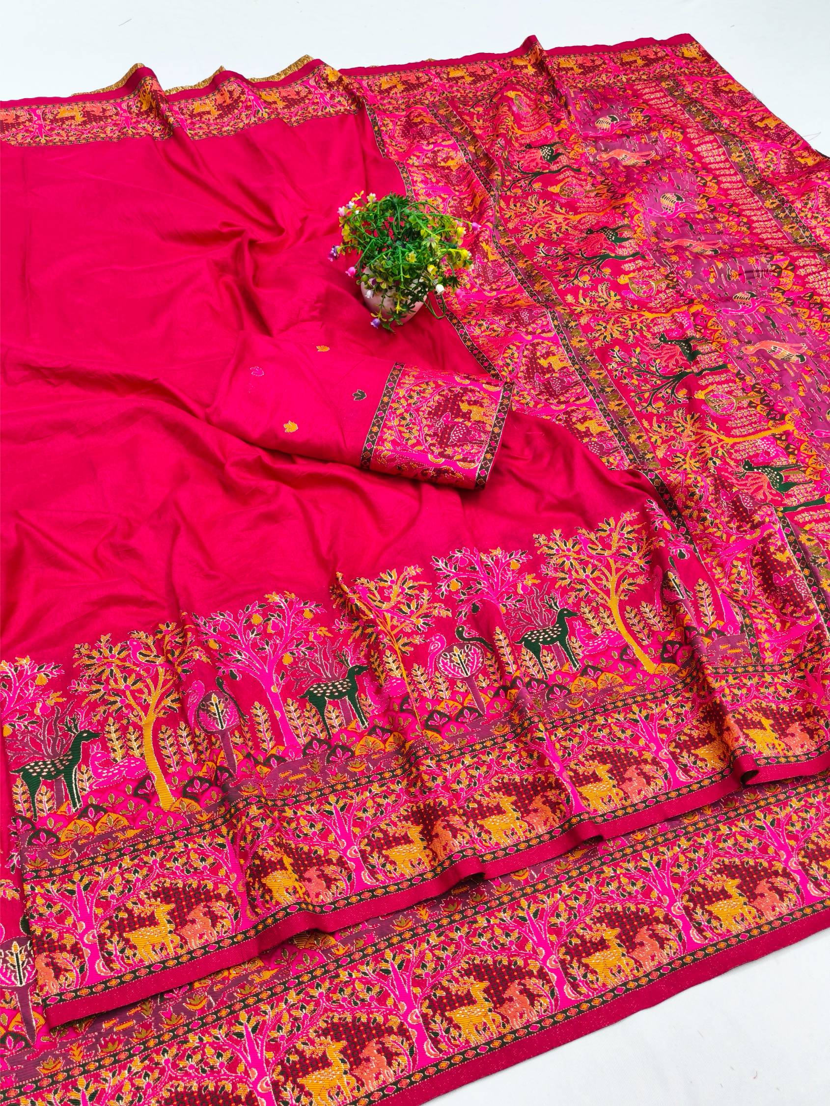 Super classy Dark Pink Nylon Dola Pashmina Saree With Panoply Blouse Piece