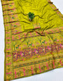 Rhapsodic Mehandi Nylon Dola Pashmina Saree With Stunner Blouse Piece