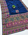 Charming Navy Blue Nylon Dola Pashmina Saree With Demesne Blouse Piece