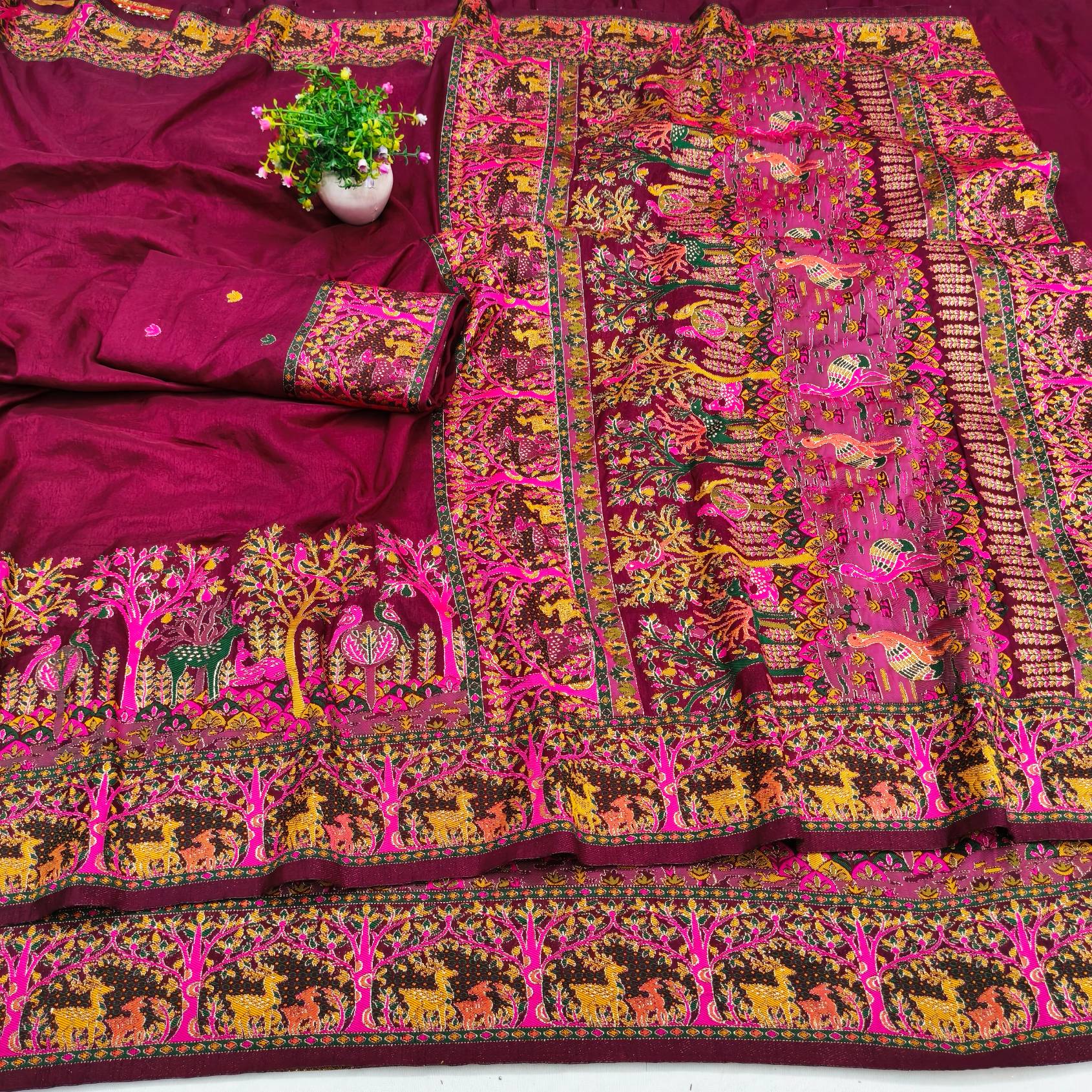 Smashing Wine Nylon Dola Pashmina Saree With Susurrous Blouse Piece