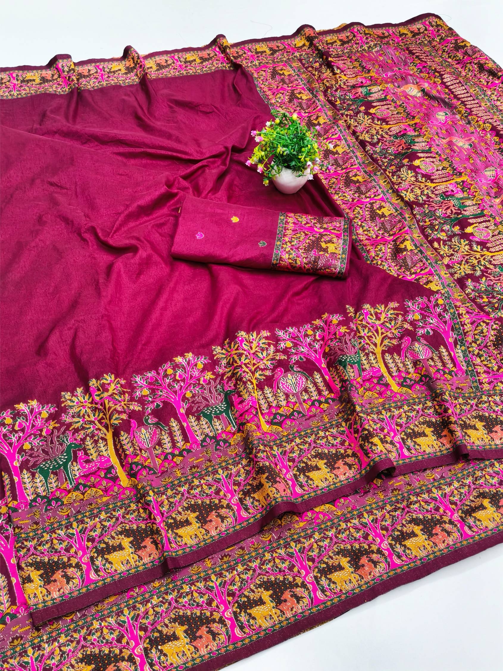 Smashing Wine Nylon Dola Pashmina Saree With Susurrous Blouse Piece
