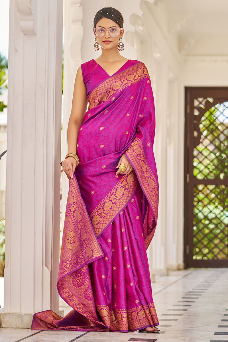 Scrupulous Purple Kanjivaram Silk Saree With Inspiring Blouse Piece