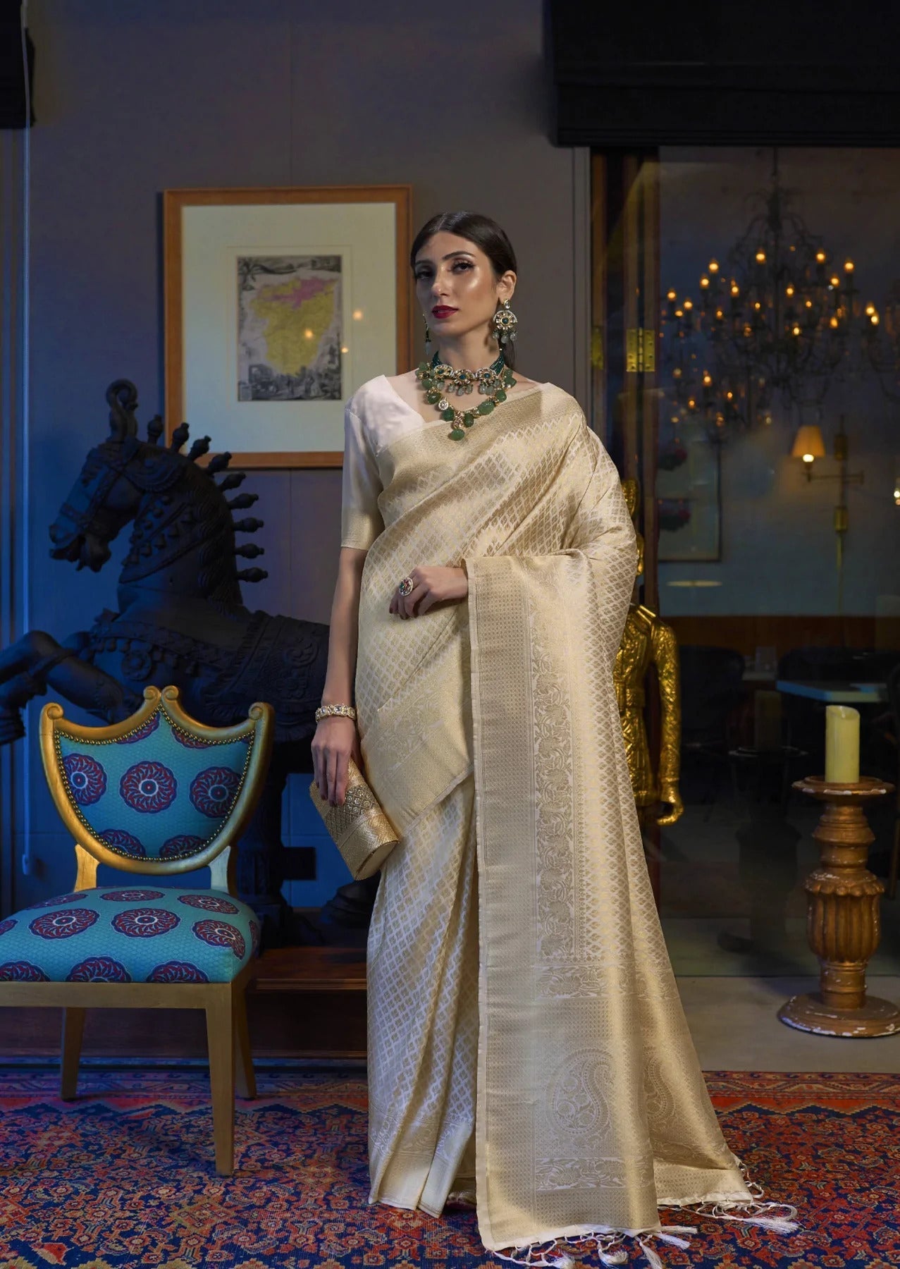 Phenomenal Beige Kanjivaram Silk Saree With Demure Blouse Piece