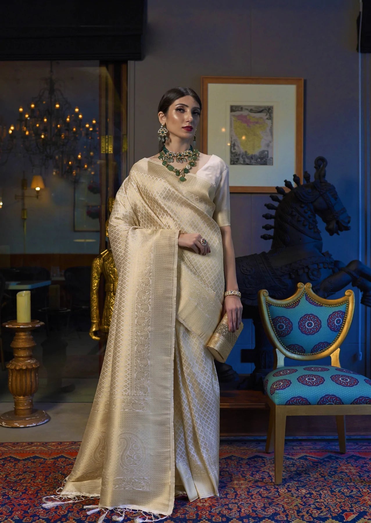 Phenomenal Beige Kanjivaram Silk Saree With Demure Blouse Piece