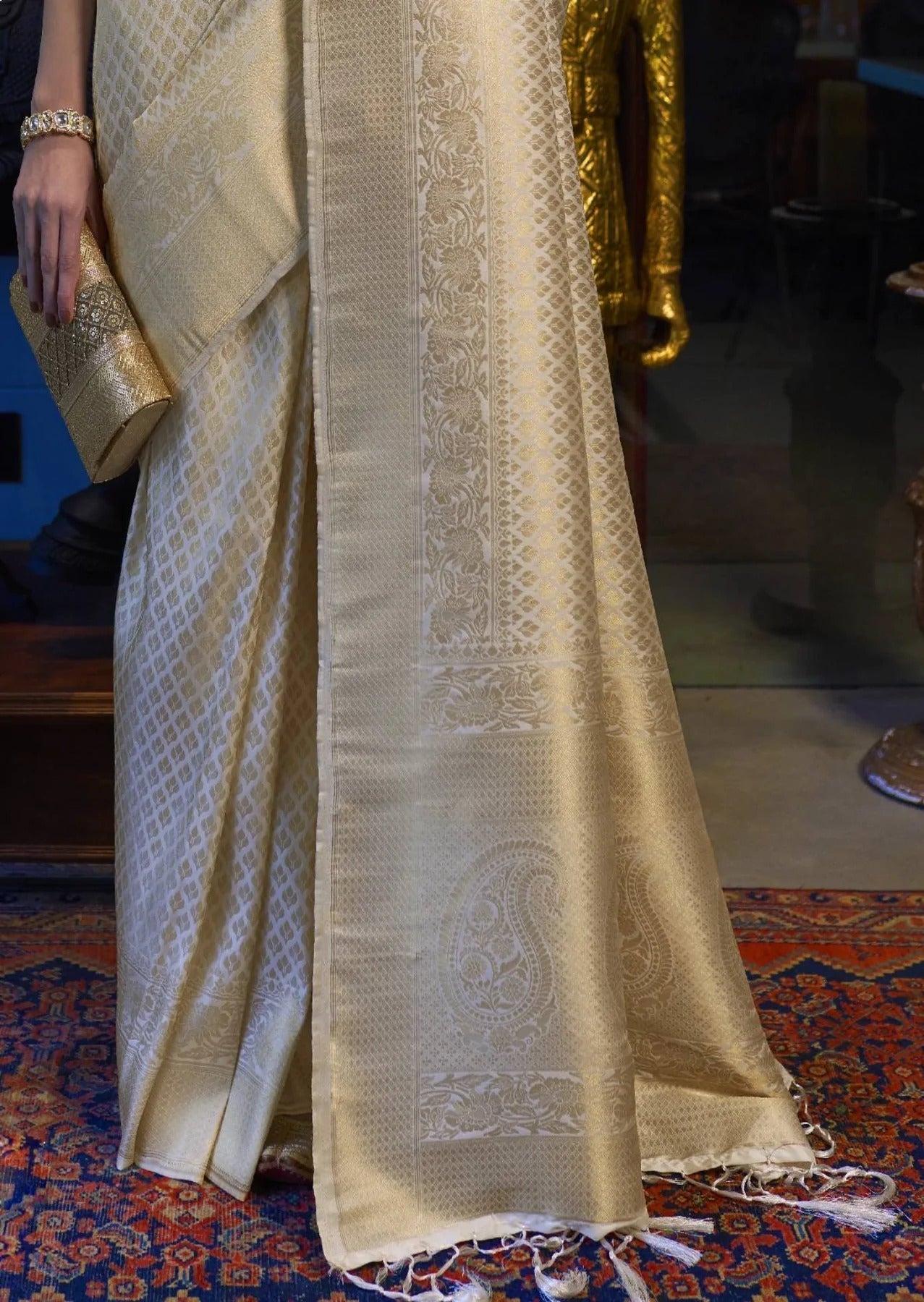 Phenomenal Beige Kanjivaram Silk Saree With Demure Blouse Piece