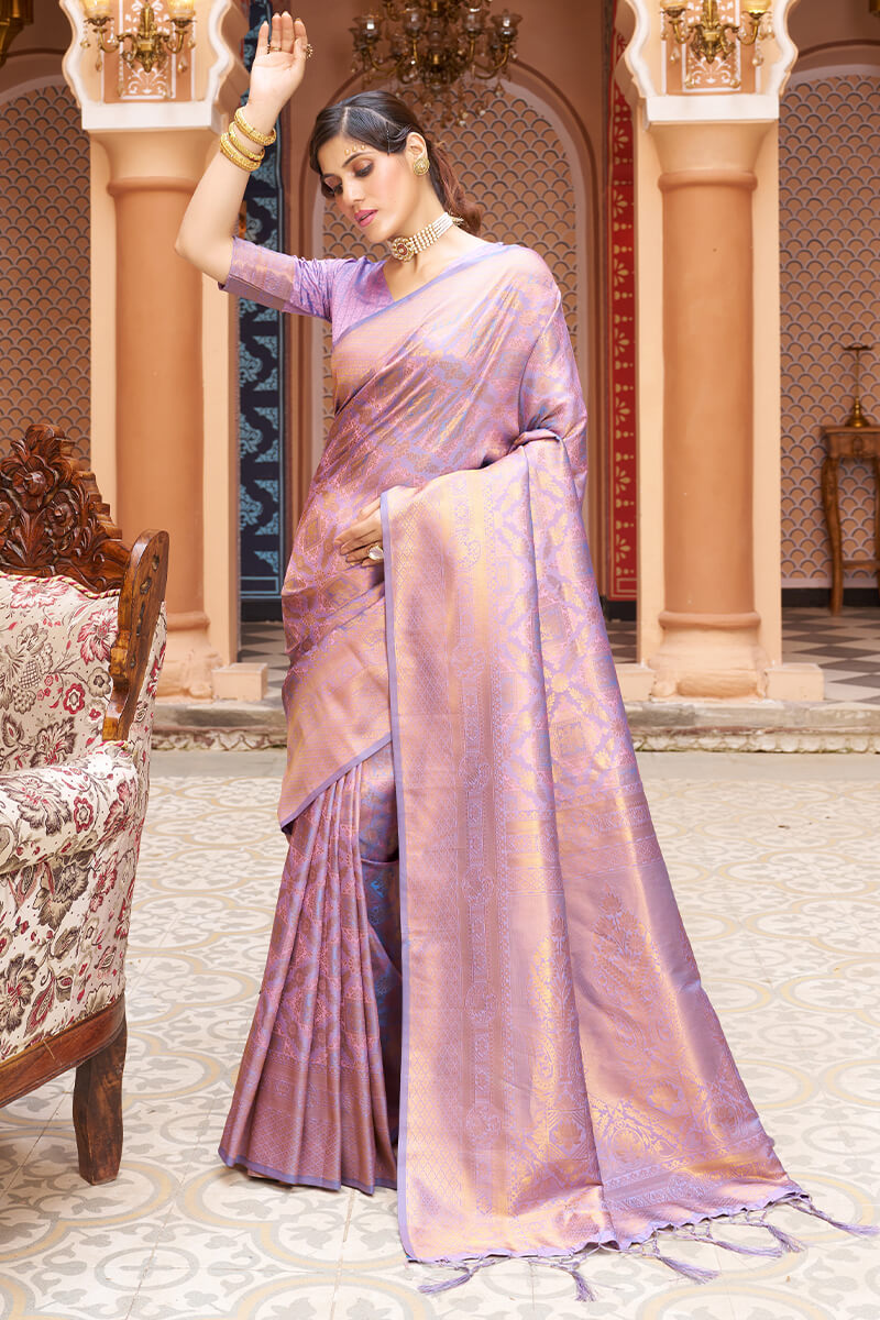 Ephemeral Lavender Kanjivaram Silk Saree With Incredible Blouse Piece
