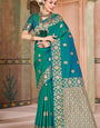 Comely Rama Soft Banarasi Silk Saree With Flameboyant Blouse Piece