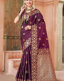 Enchanting Wine Soft Banarasi Silk Saree With Majestic Blouse Piece