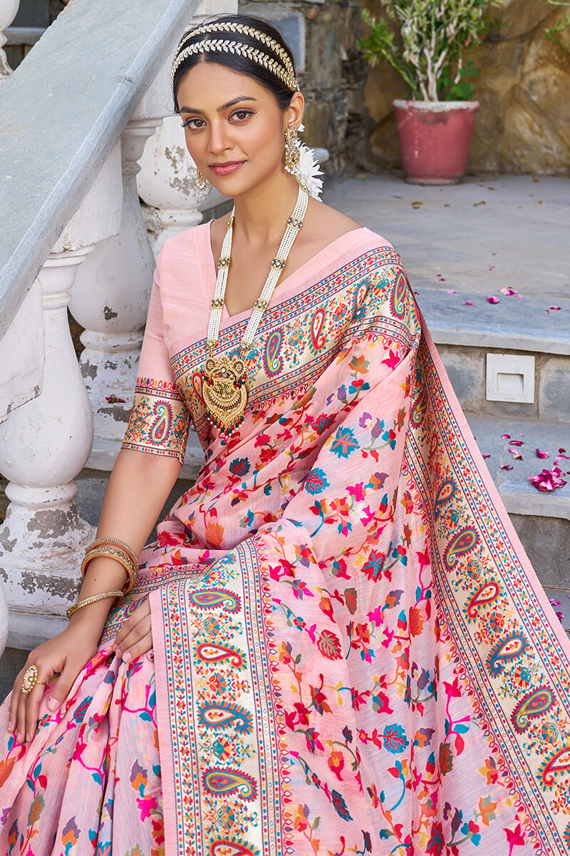 Cynosure Baby Pink Pashmina saree With Lissome Blouse Piece