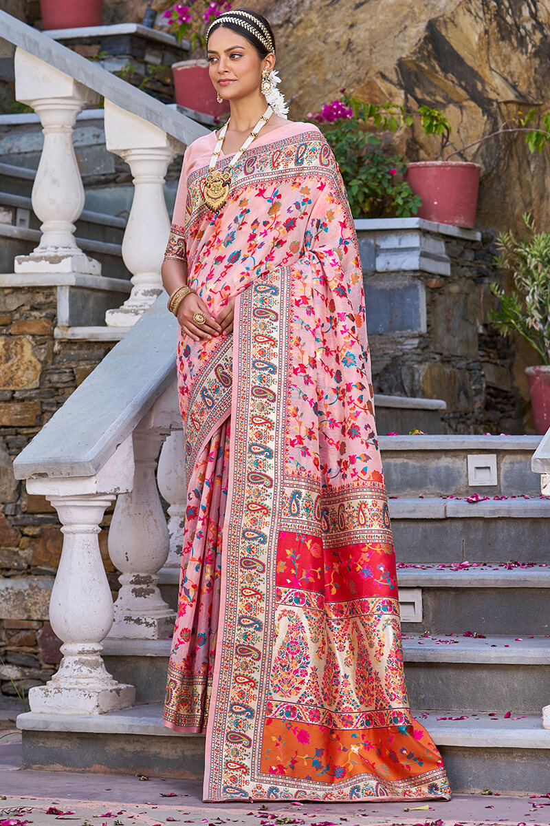 Cynosure Baby Pink Pashmina saree With Lissome Blouse Piece