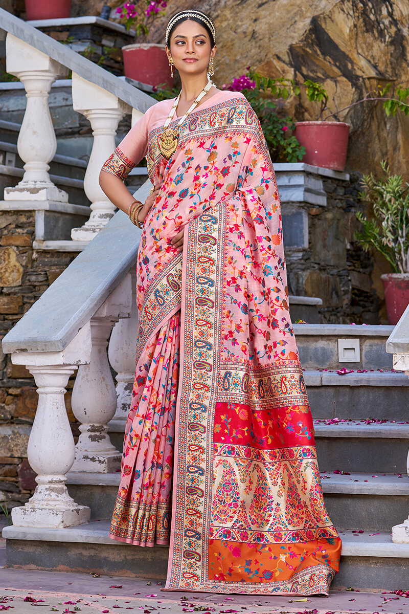 Cynosure Baby Pink Pashmina saree With Lissome Blouse Piece
