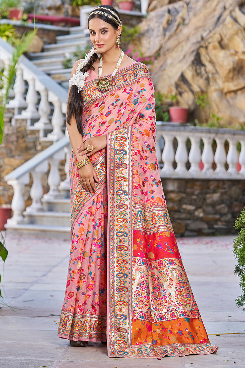 Beguiling Pink Pashmina saree With Palimpsest Blouse Piece