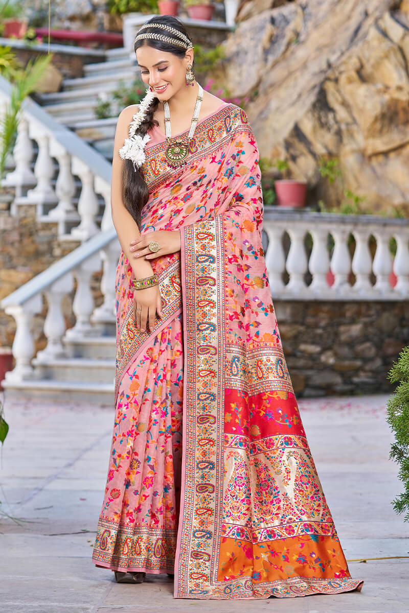 Beguiling Pink Pashmina saree With Palimpsest Blouse Piece