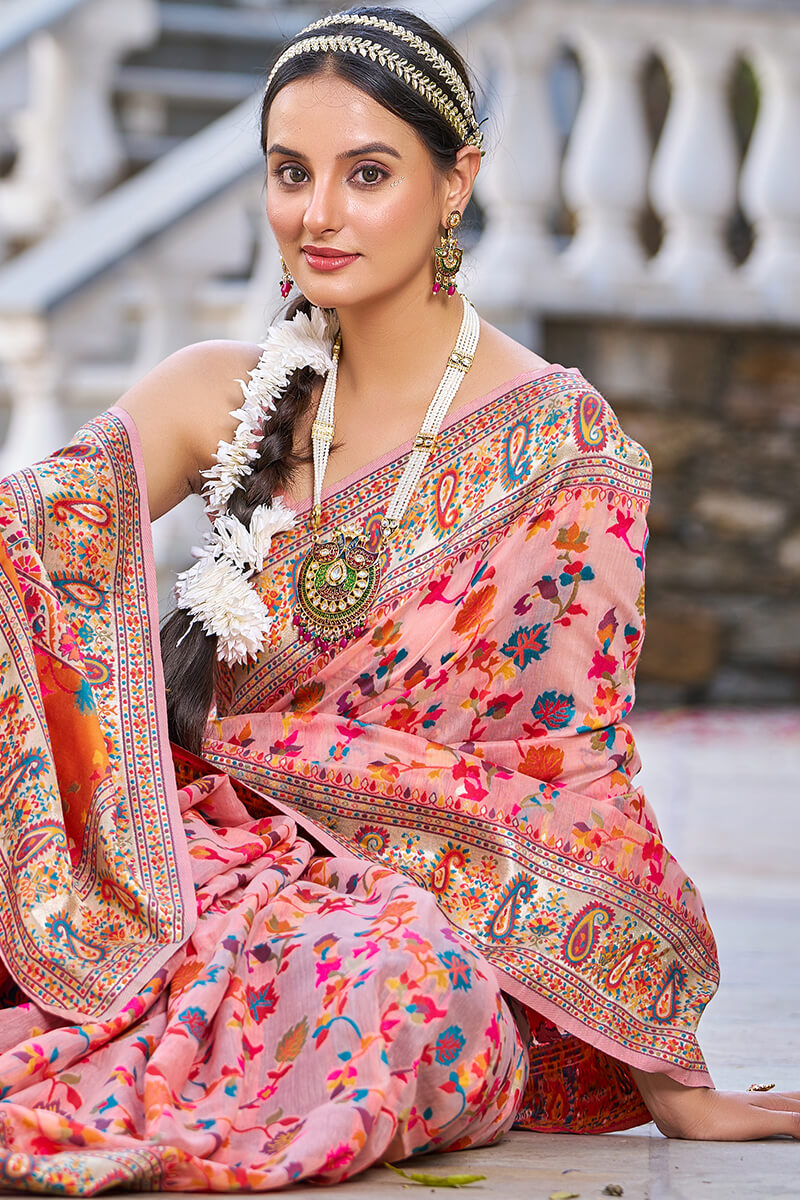 Beguiling Pink Pashmina saree With Palimpsest Blouse Piece
