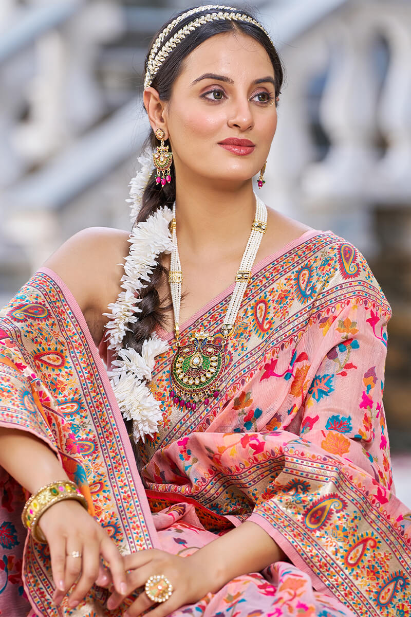 Beguiling Pink Pashmina saree With Palimpsest Blouse Piece