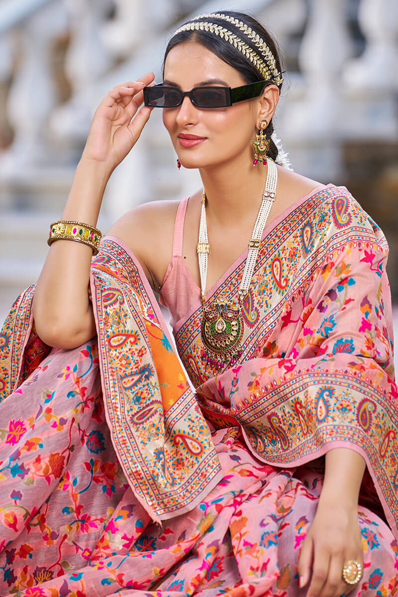 Beguiling Pink Pashmina saree With Palimpsest Blouse Piece