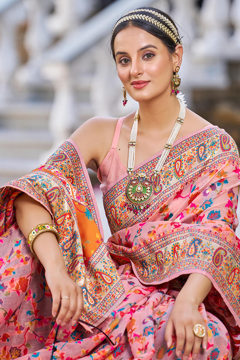 Beguiling Pink Pashmina saree With Palimpsest Blouse Piece
