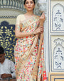 Adorable Beige Pashmina saree With Panoply Blouse Piece