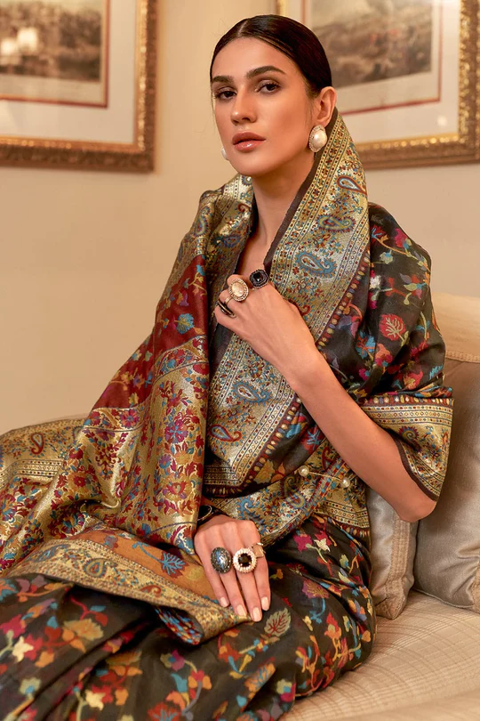 Quixotic Black Pashmina saree With Transcendent Blouse Piece