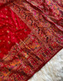 Vestigial Red Nylon Dola Pashmina Saree With Flaunt Blouse Piece