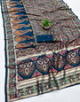Flamboyant Blue Nylon Dola Pashmina Saree With Luxuriant Blouse Piece