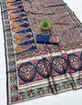 Hypnotic Navy Blue Nylon Dola Pashmina Saree With Beguiling Blouse Piece