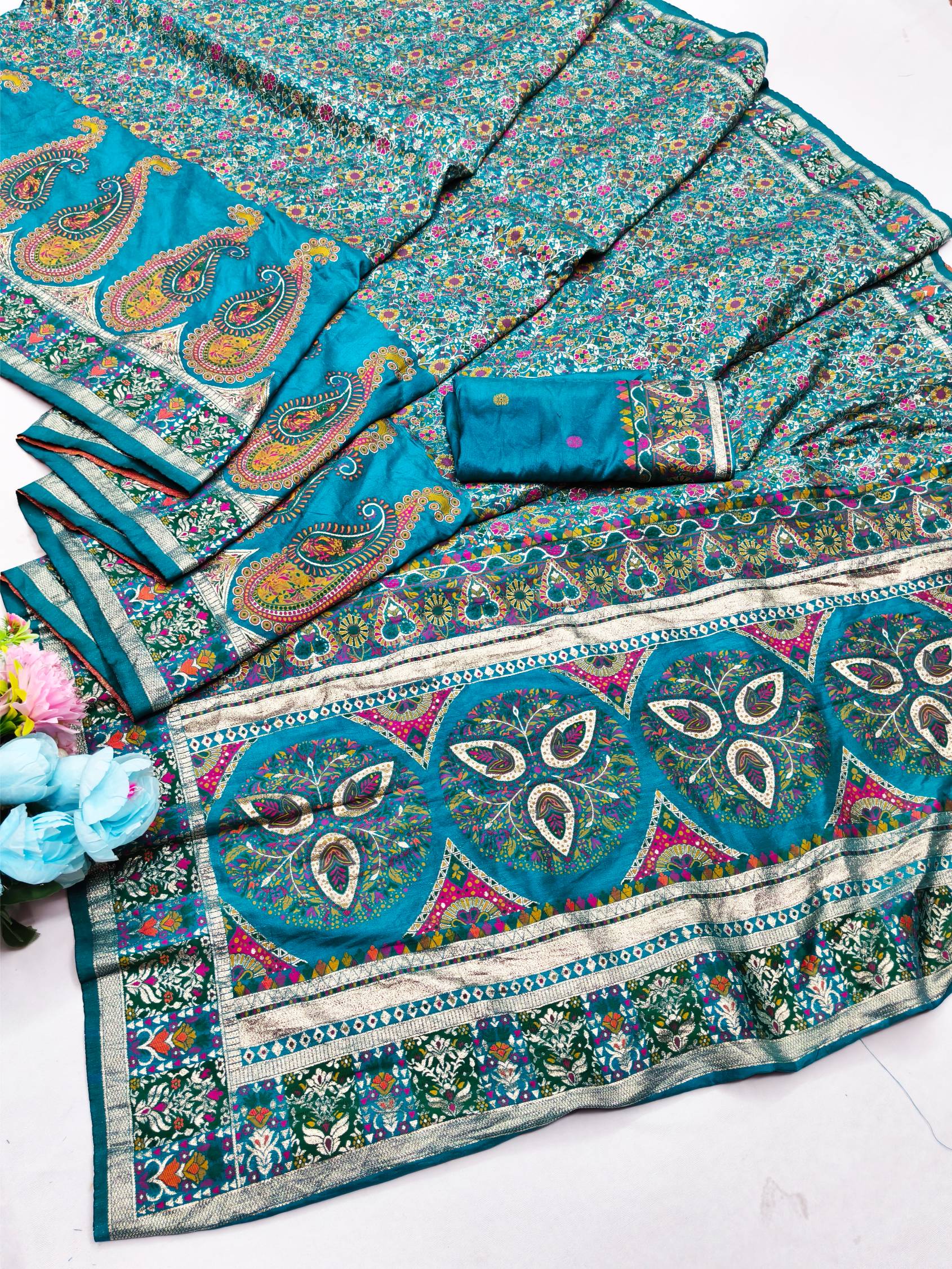 Opulent Rama Nylon Dola Pashmina Saree With Majesty Blouse Piece
