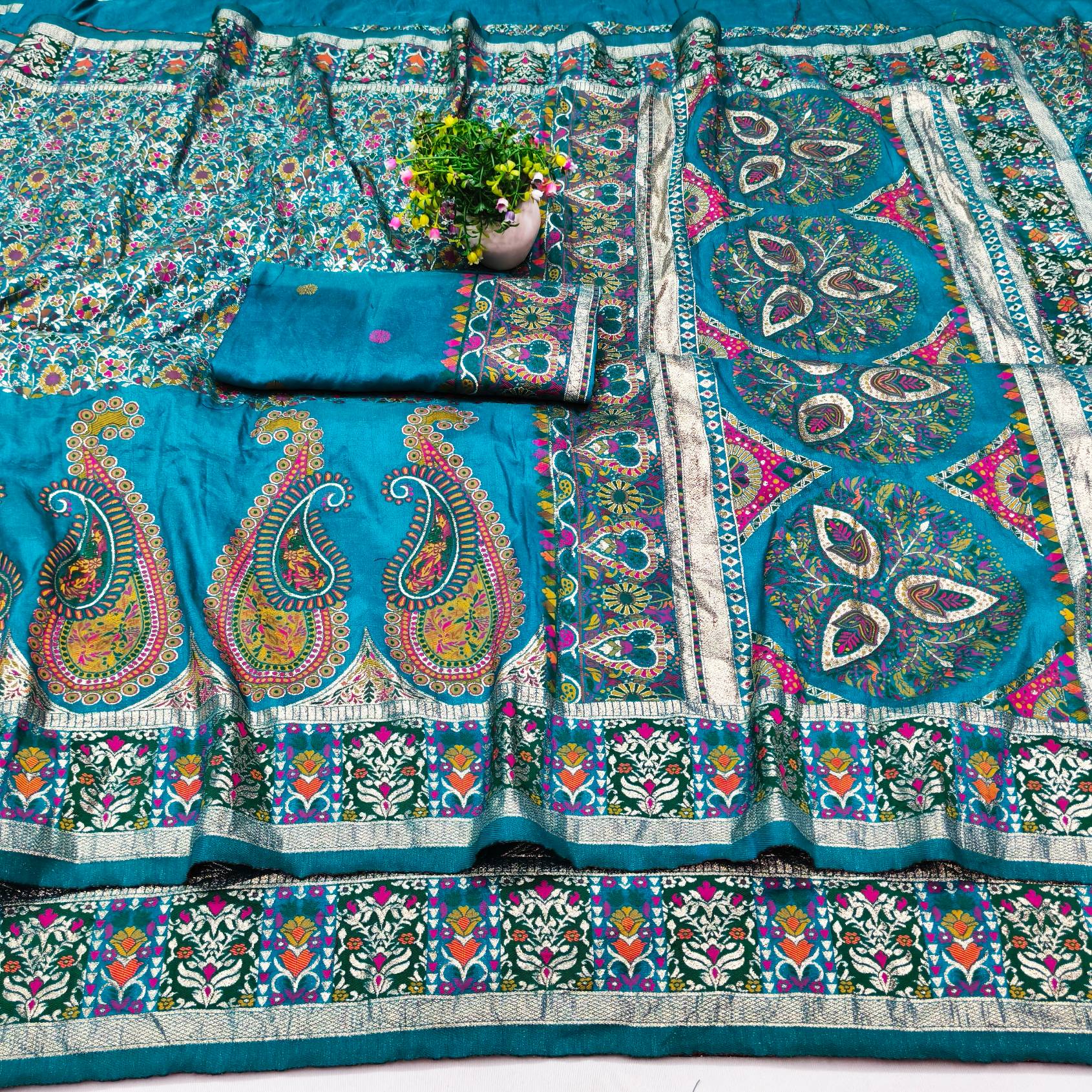 Opulent Rama Nylon Dola Pashmina Saree With Majesty Blouse Piece