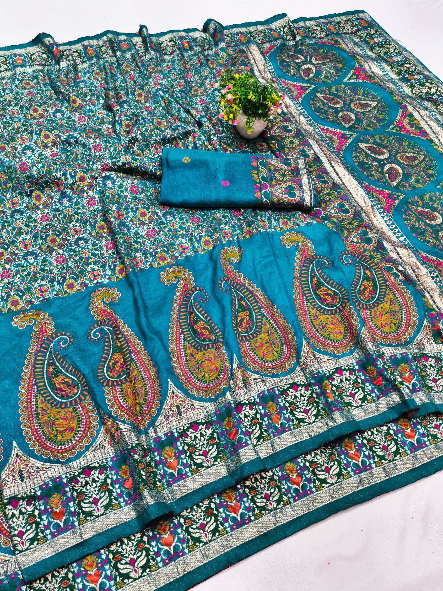 Opulent Rama Nylon Dola Pashmina Saree With Majesty Blouse Piece