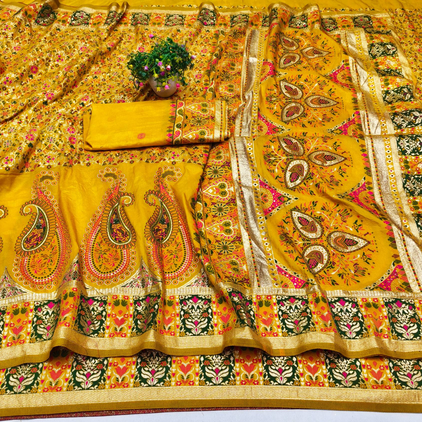 Traditional Yellow Nylon Dola Pashmina Saree With Incomparable Blouse Piece